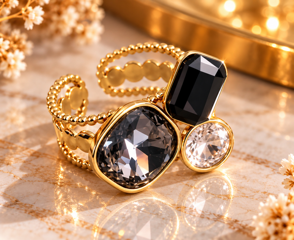 Anello blacky in acciaio , regolabile con zirconi luminosi