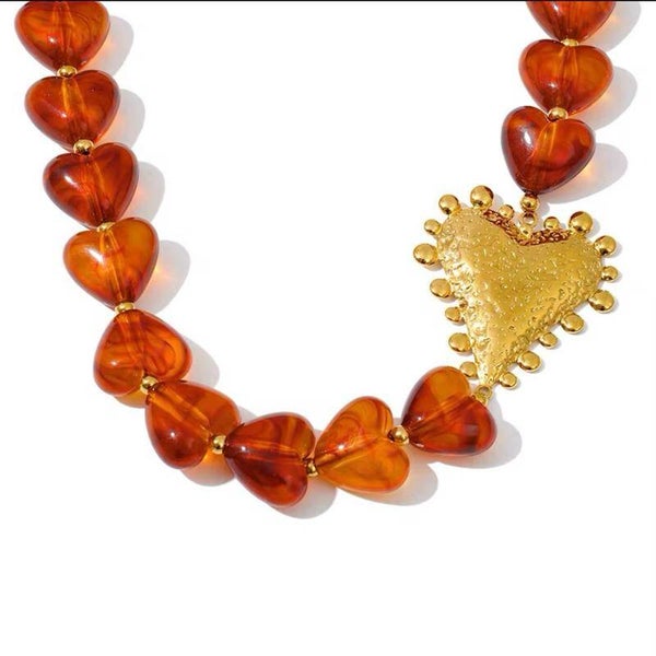 collana in acciao inossidabile con cuore martellato
