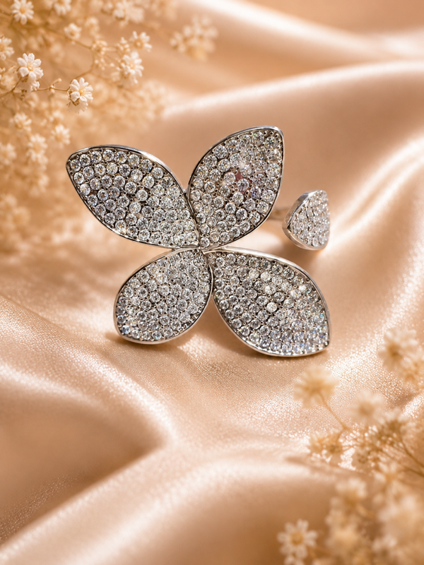 Anello Afrofite, silver con zirconi , regolabile