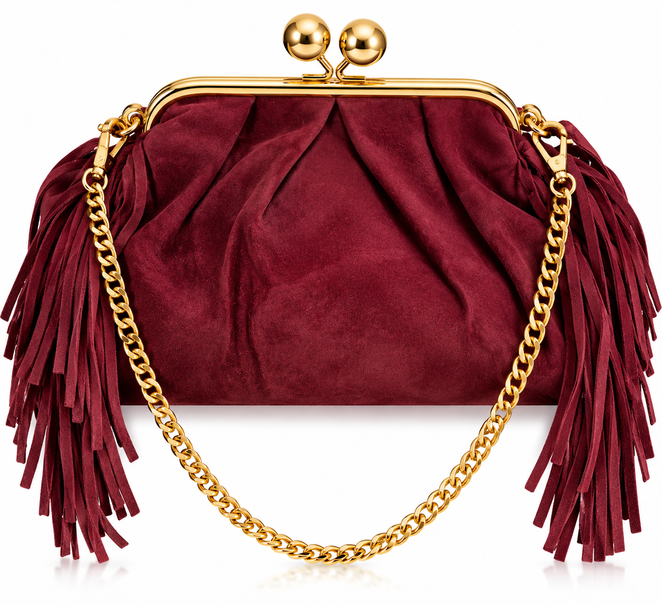 Borsa clutch con  frange , doppia tracolla , sacmosciata