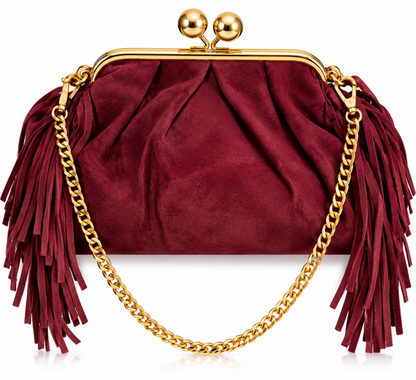 Borsa clutch con  frange , doppia tracolla , sacmosciata