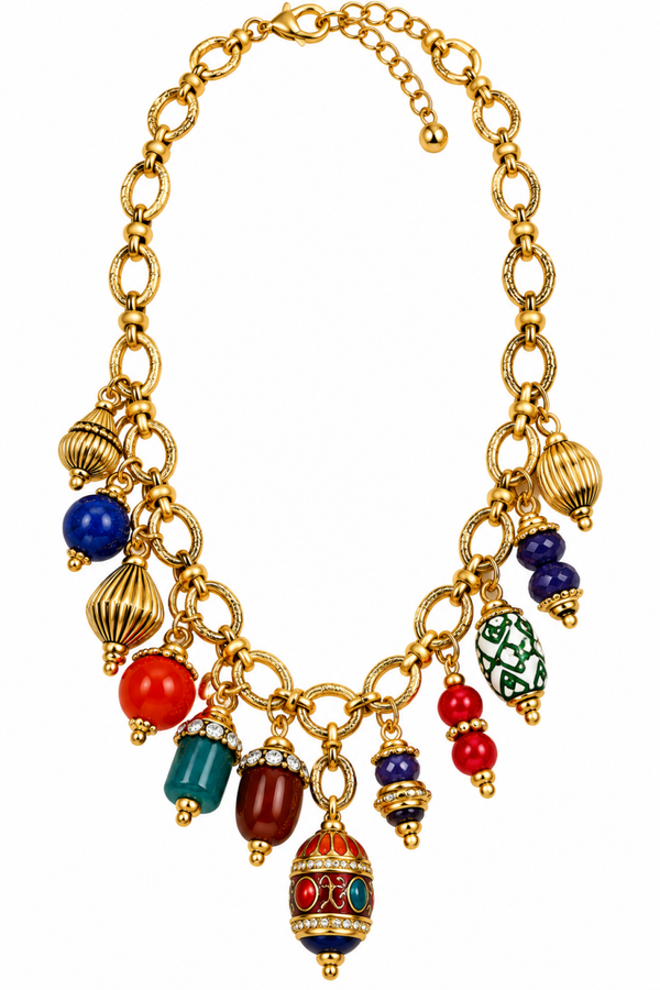 Collana in acciaio con charm multicolore e pietre