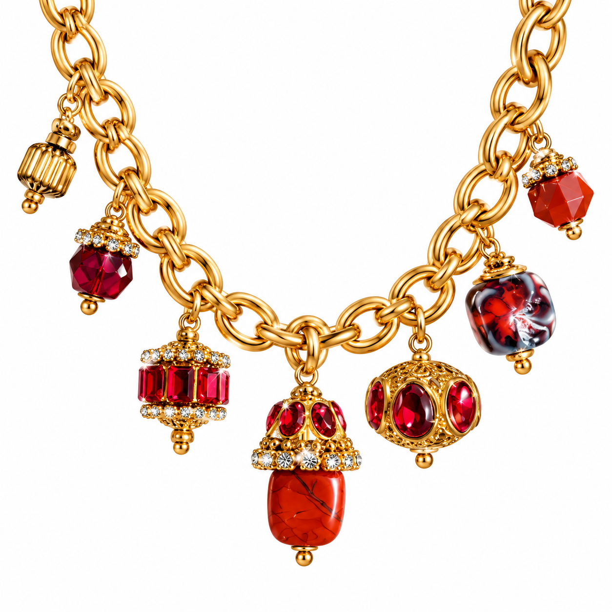 Collana in acciaio 316 L , regolabile con charm e strass rosso rubino