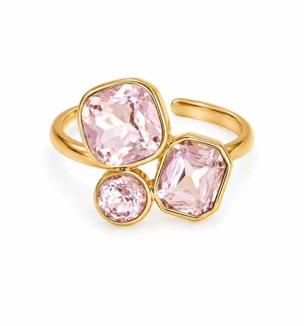 anello regolabile i ìn acciao inossidabile con pietre rosa