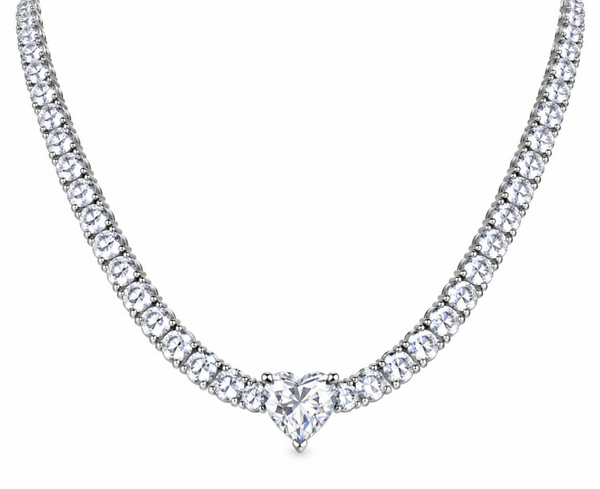 Collana tennis silver con centrale a cuore in zirconi in vetro , regolabile