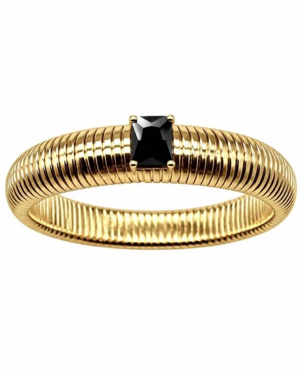 Bracciale in acciaio elastico con pietra nera 316L