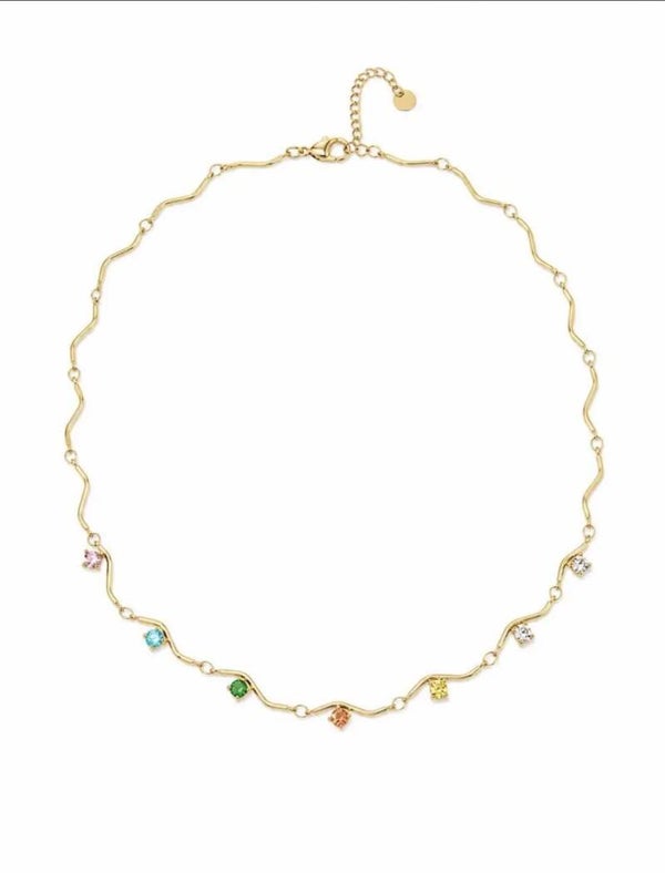 collana in acciao inossidabile e zirconi multicolor