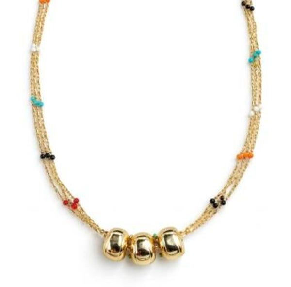 Collana tre fili con corallini colorati in acciaio regolabile