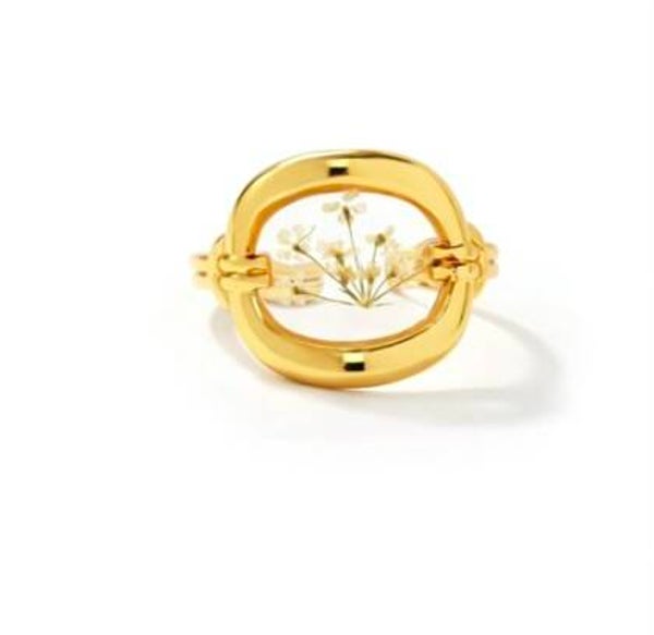 Anello regolabile in acciaio inossidabile com fiori veri essiccati forma ovale