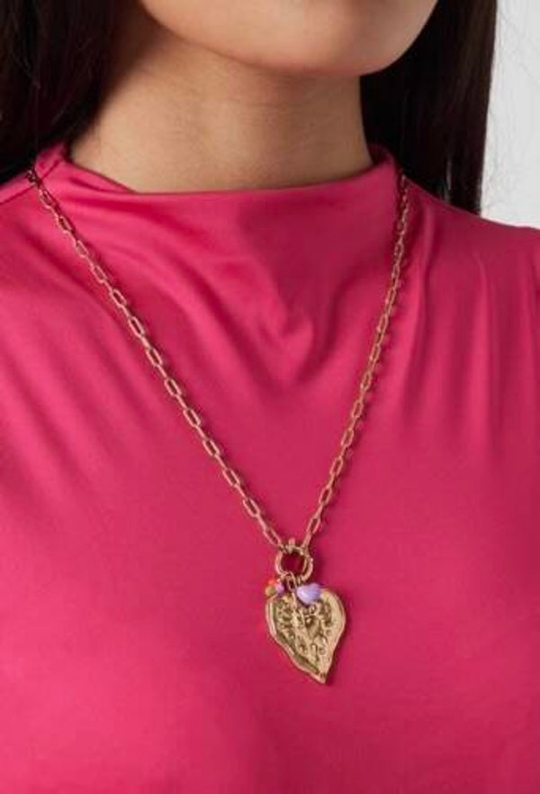 collana luna cuore martellato in acciaio inossidabile
