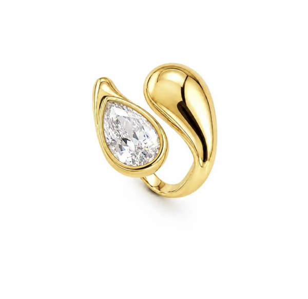Anello grande goccia luminosa, regolabile in acciaio