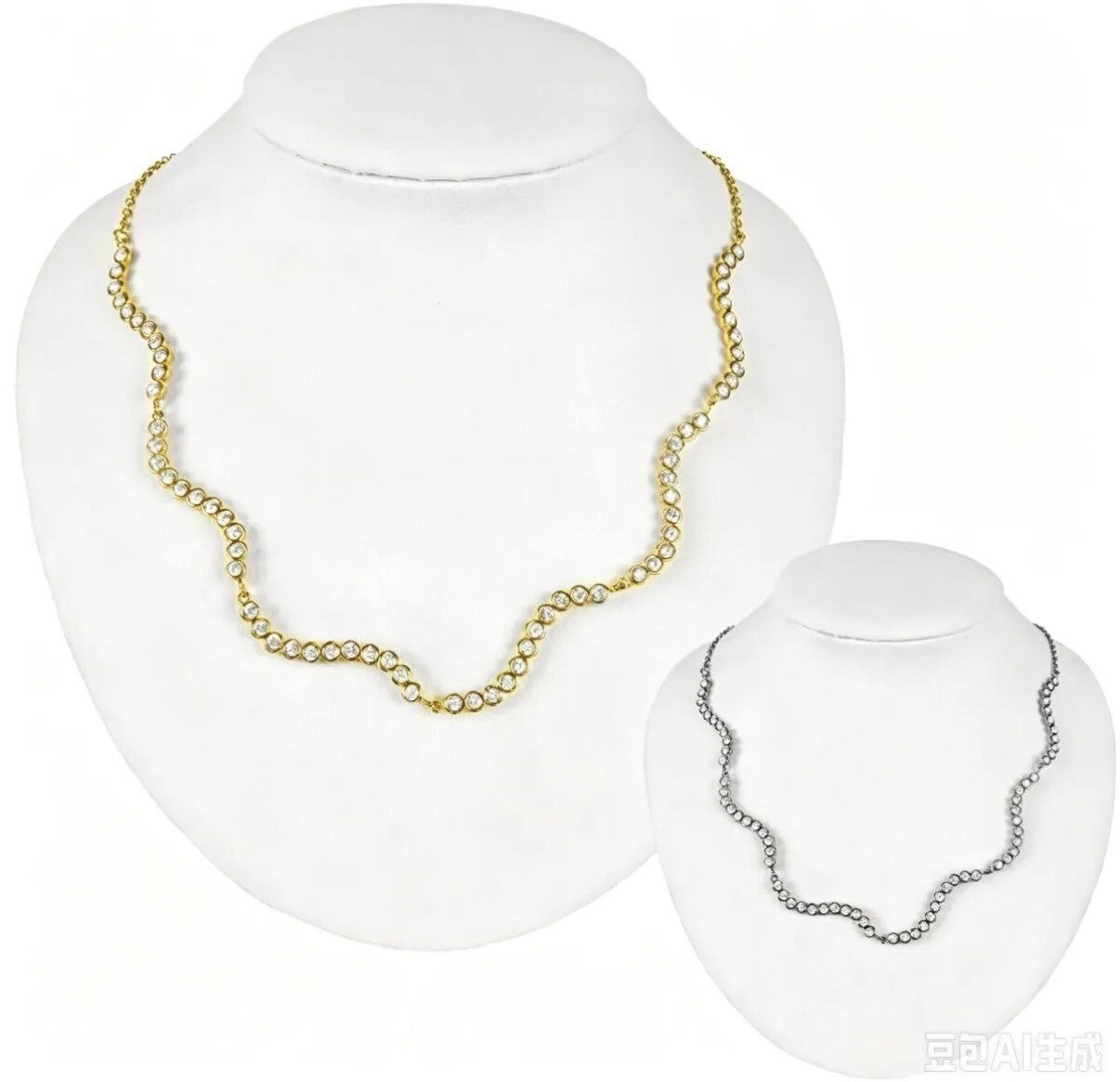 Collana in acciiao e tennis in zirconi in vetro, regolabile gold