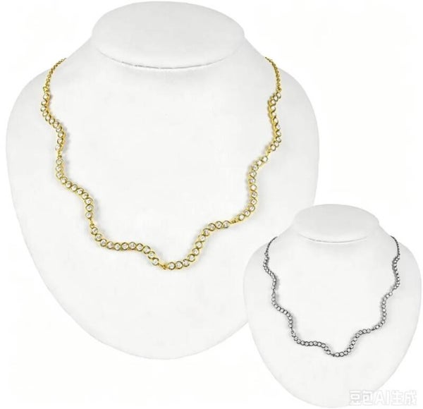 Collana in acciiao e tennis in zirconi in vetro, regolabile gold
