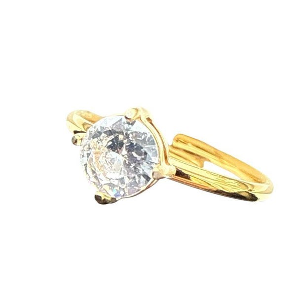 anello solitario in acciaio con pietra tonda bianca, regolabile