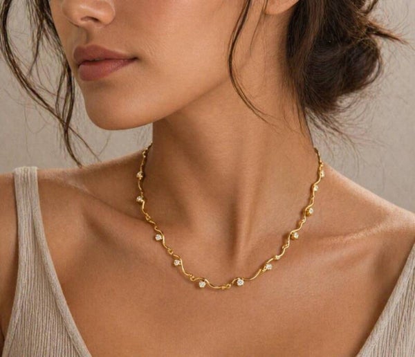 Collana regolabile in acciaio con zirconi luce di stelle