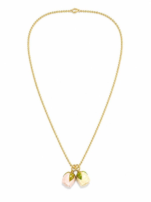 Collana in acciaio lunga 60 cm con rose vere essiccate ( fucsia e bianca ) ( rosa e bianca ) in resina
