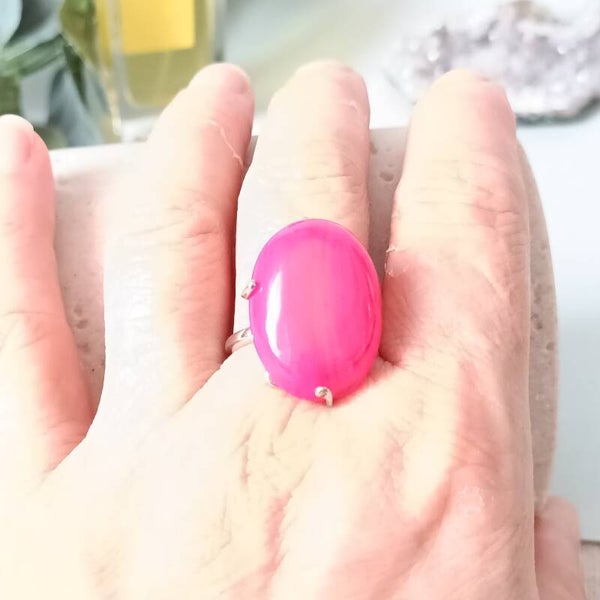 Bague Ajustable en Argent 925 et Agate Teintée - Élégance et Couleurs Vibrantes