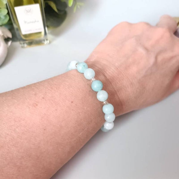 Bracelet Amazonite Naturelle et Charm Om / Bijou Lithothérapie Femme