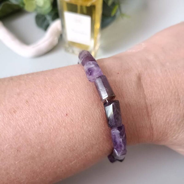 Bracelet Acier Inoxydable & Améthyste - Élégance et Vertus Apaisantes - Ajustable 18-23 cm