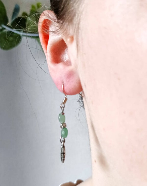 Boucles d'Oreilles en Aventurine Verte et Acier Inoxydable