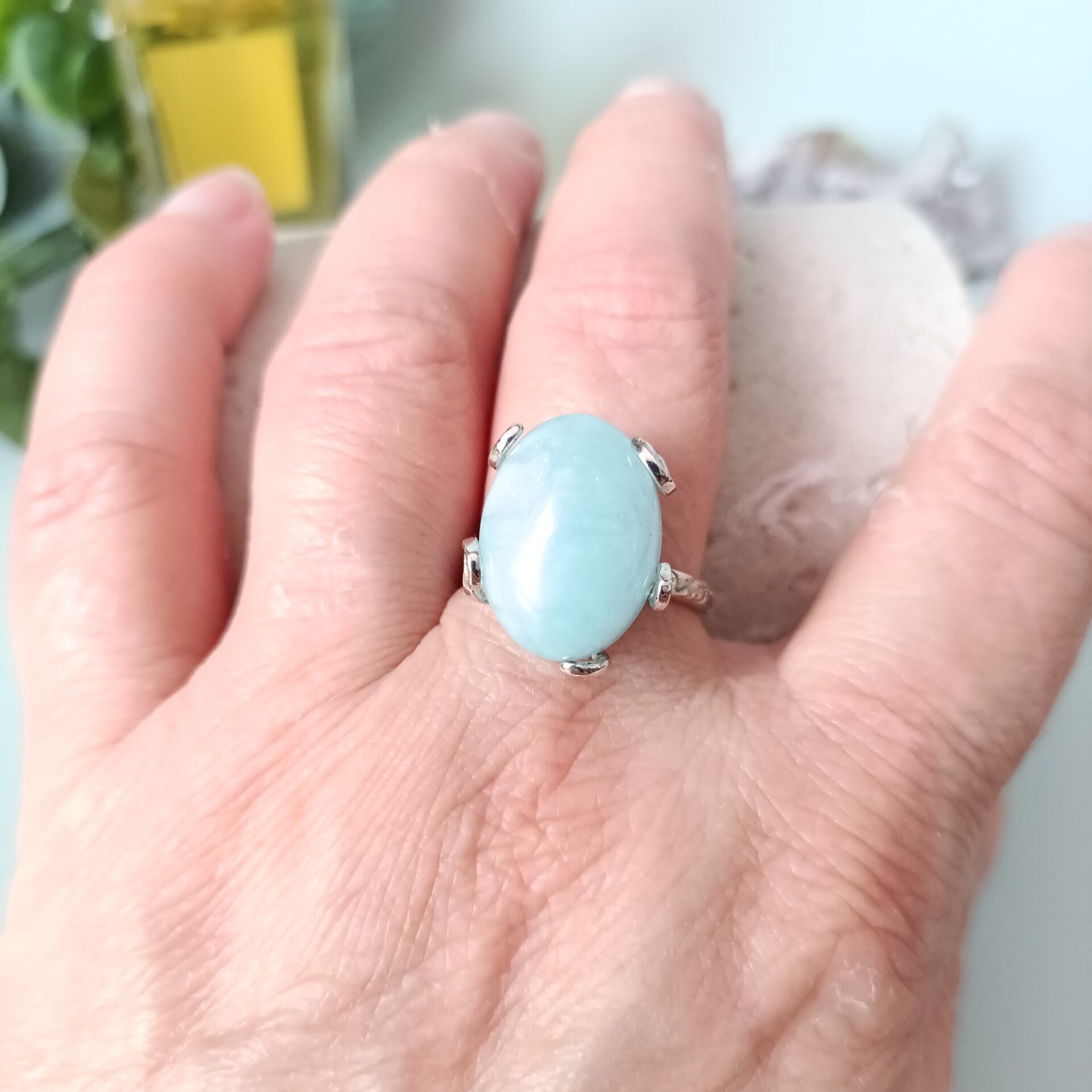 Bague Ajustable Argent 925 Aigue-Marine Naturelle - Taille Réglable - Pierre de Naissance Mars
