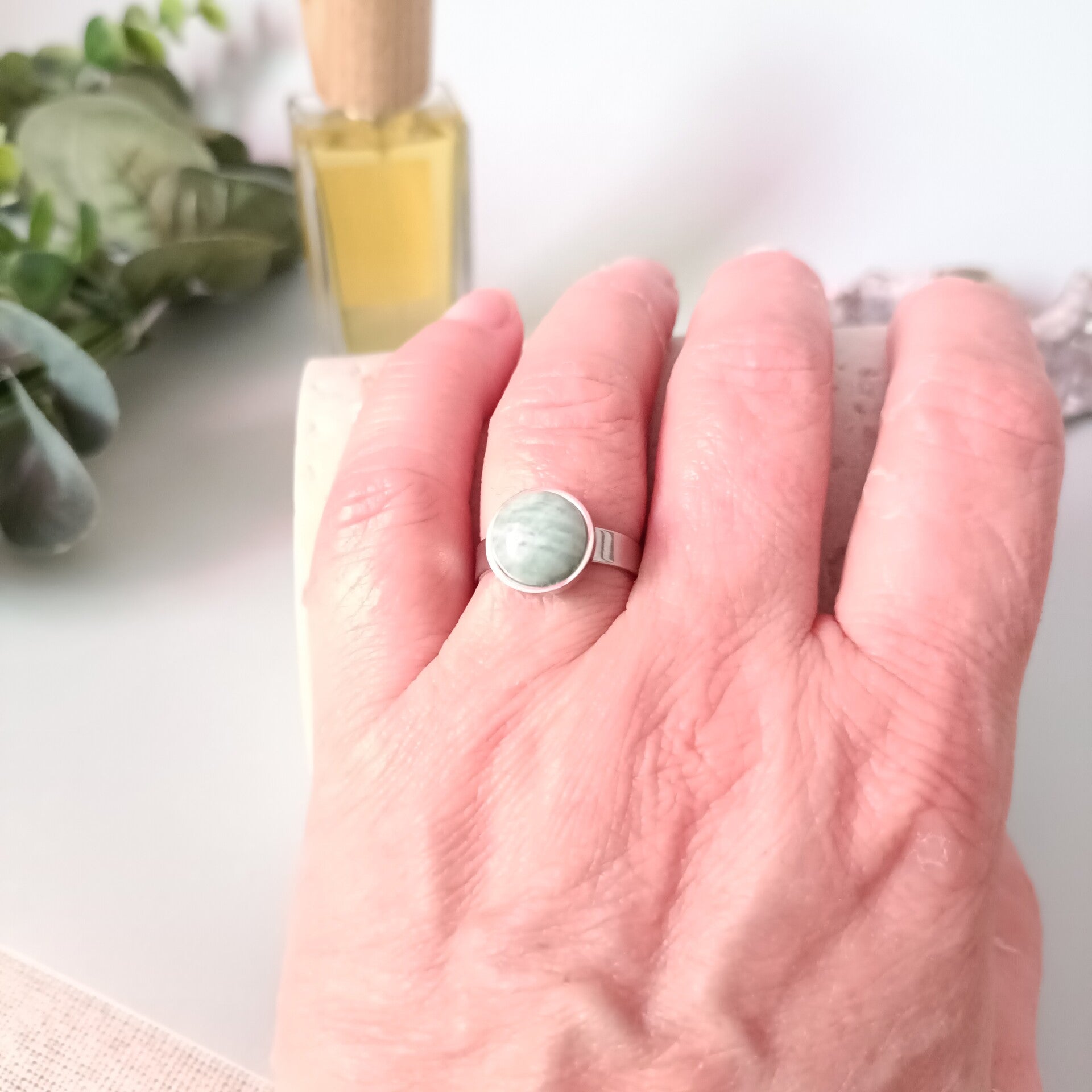 Bague Acier Inoxydable Réglable avec Amazonite Ronde - Élégance Naturelle