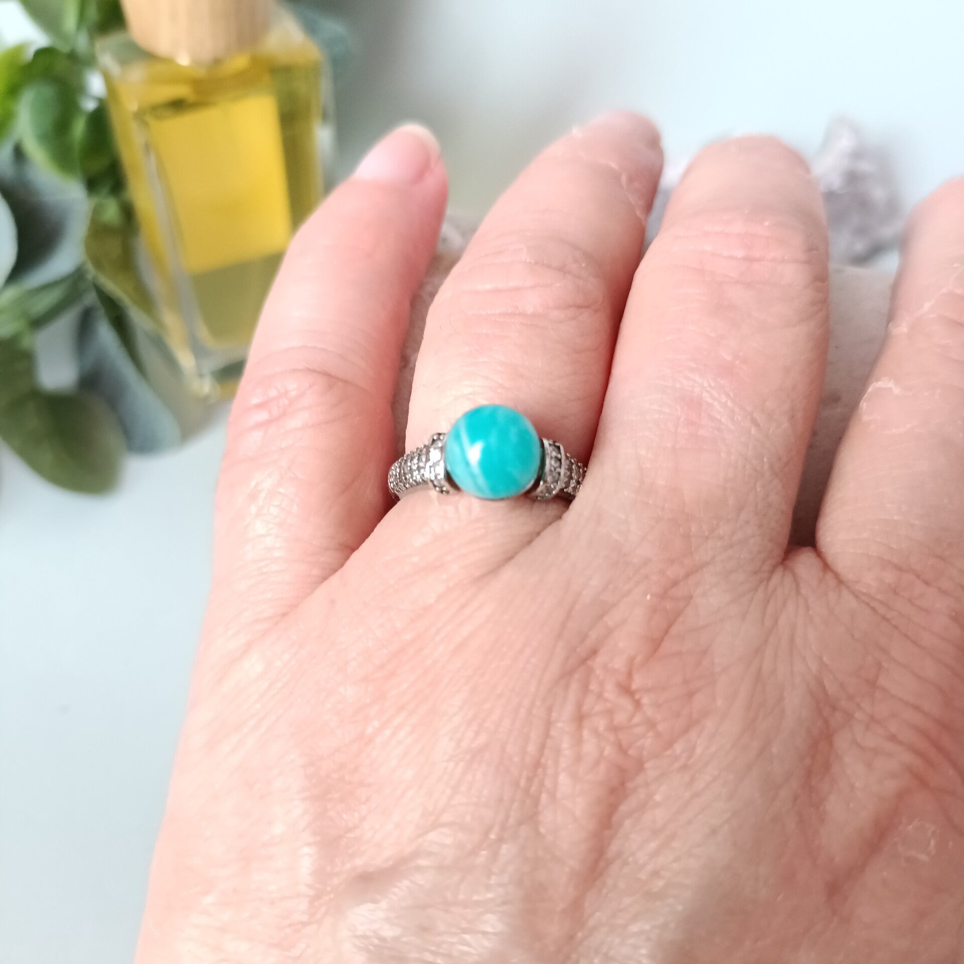 Bague Réglable en Argent Sterling 925 et Amazonite Naturelle - Taille Ajustable, Pierre de Sérénité