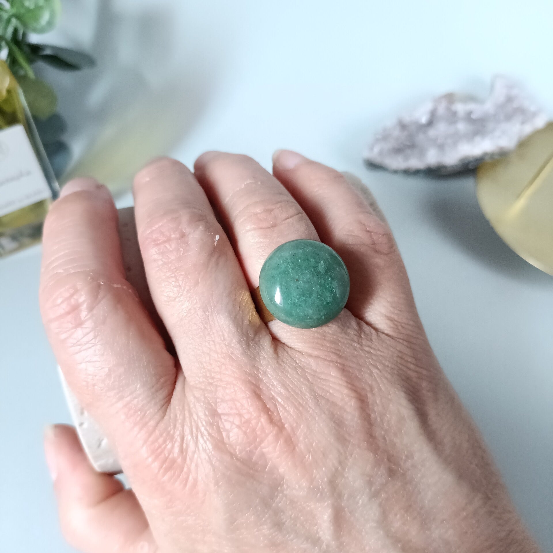 Bague "Éclat de Nature" – Aventurine Verte & Acier Inoxydable Doré