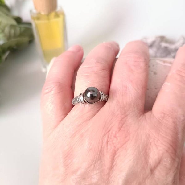 Bague Argent Réglable Hématite - Élégance et Protection Naturelle
