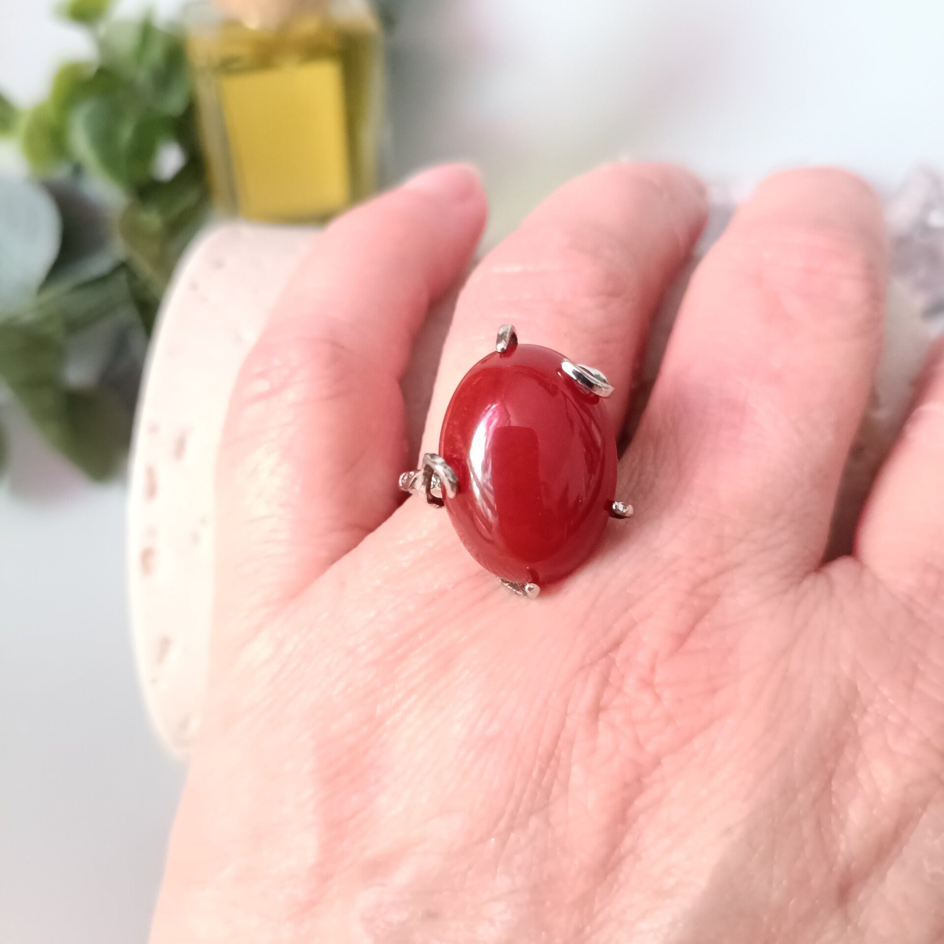 Bague Réglable Argent 925 Jaspe Rouge - Protection et Vitalité