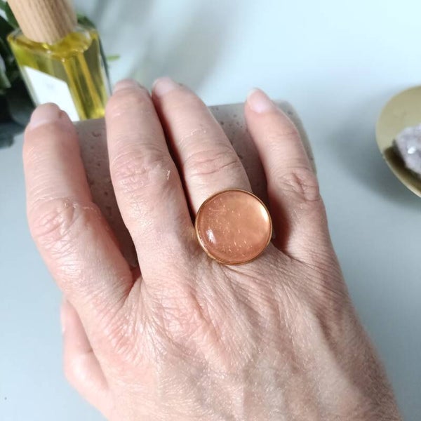 Bague Quartz Rose et Acier Inoxydable Doré - Bijou Pierre Naturelle