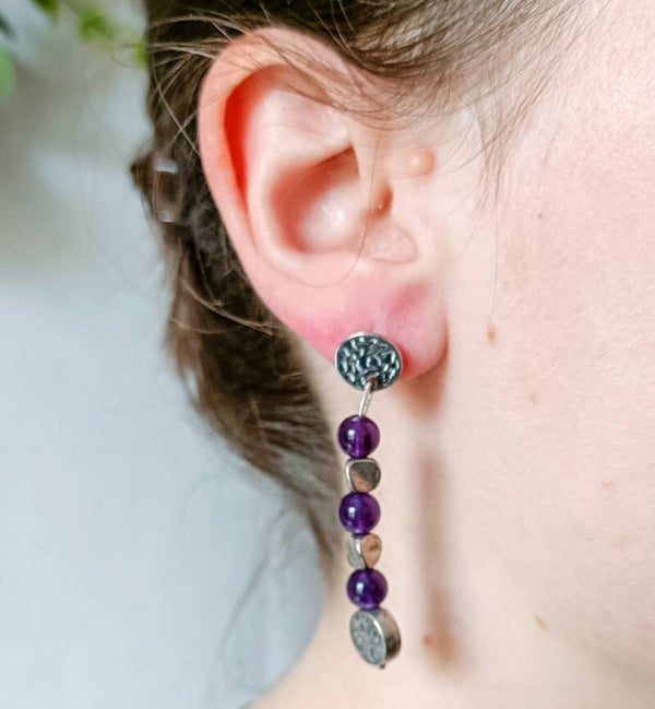 Boucles d'Oreilles "Éveil & Racine" – Améthyste & Arbre de Vie