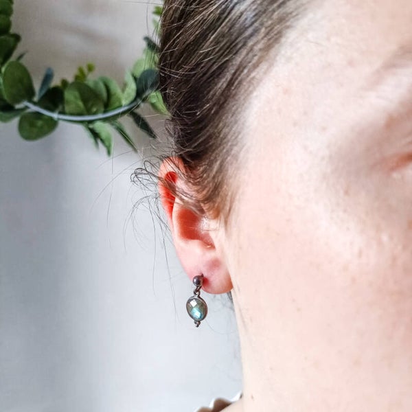 Boucles d'Oreilles Pendantes en Acier Inoxydable et Labradorite