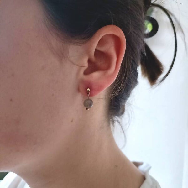 Boucles d'oreilles pendantes en Labradorite et Acier Inoxydable Doré