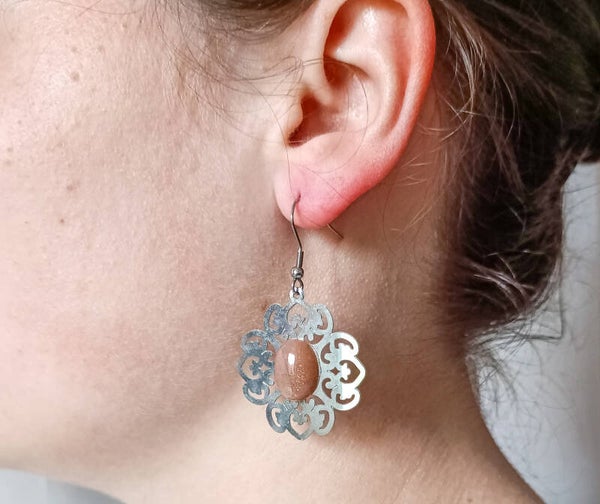 Boucles d'Oreilles Acier Inoxydable et Pierre de Soleil | Bijou Bohème