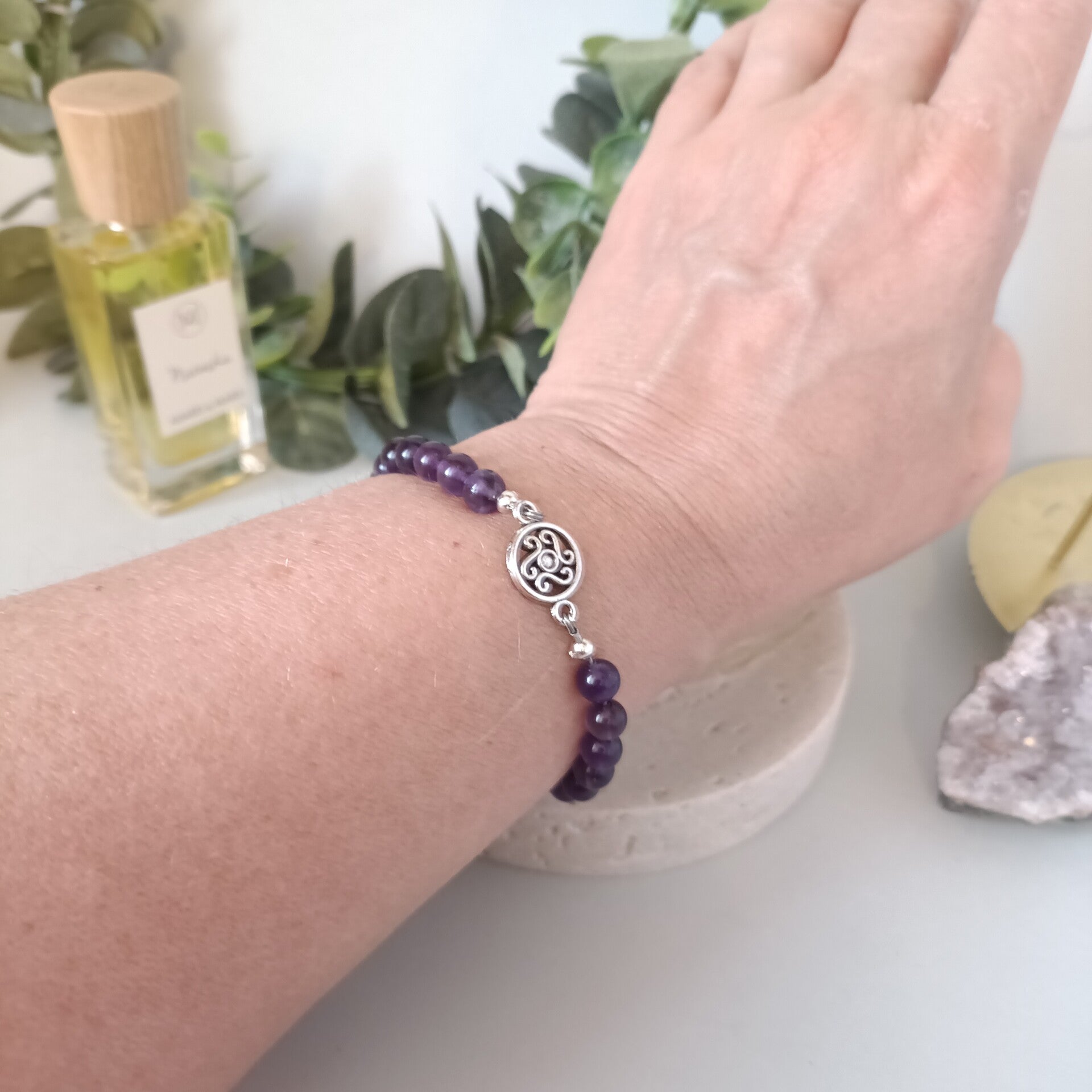 Bracelet Améthyste et Acier Inoxydable : Élégance et Vertus Apaisantes (18 cm + 5 cm)