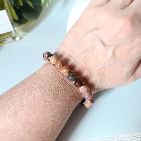 Bracelet Bois Pétrifié Naturel 8mm | Bijou Lithothérapie Ancrage
