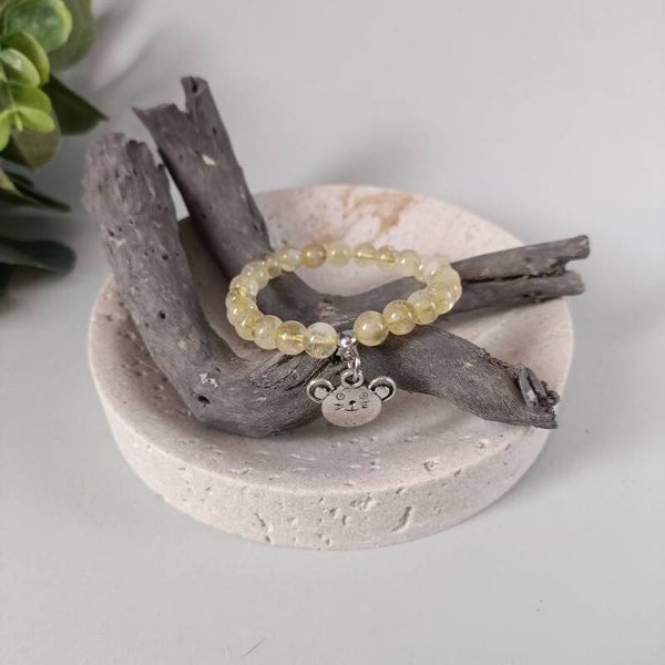 Bracelet Citrine Enfant 13cm et Breloque Souris Argentée