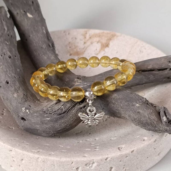 Bracelet Citrine Naturelle 13cm et Abeille Argentée