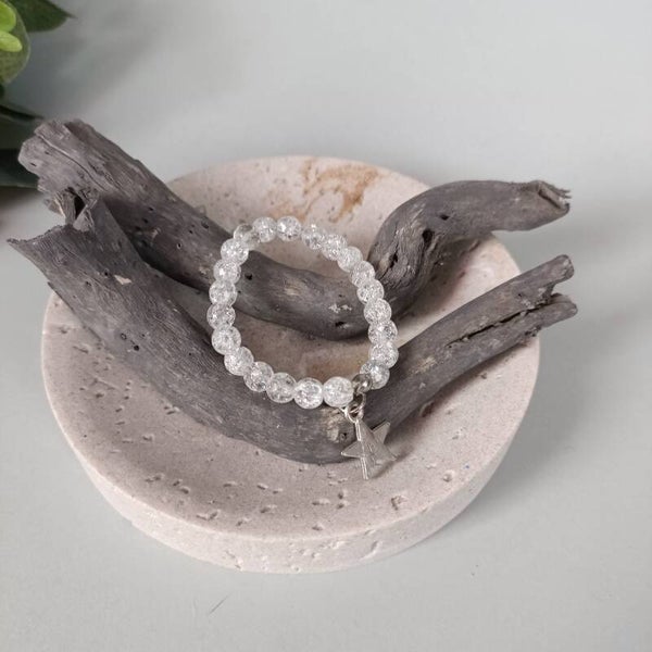 Bracelet Élastique en Quartz Craquelé et Étoile – Petit Poignet (13 cm)