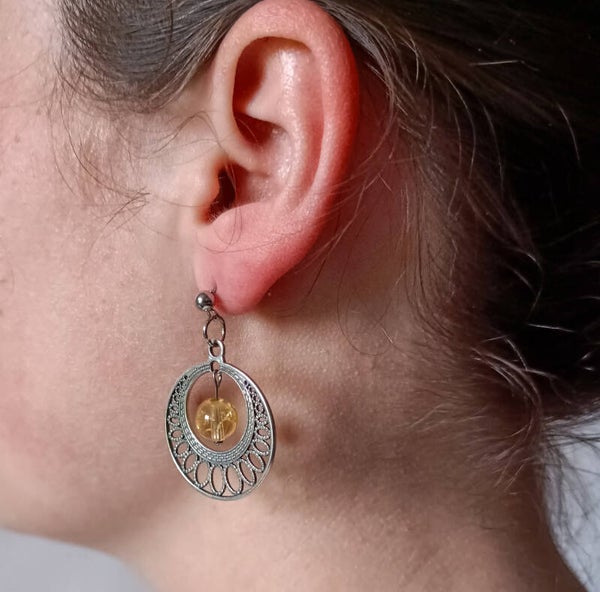 Boucles d'Oreilles Orientales en Acier Inoxydable et Citrine | Éclat Solaire