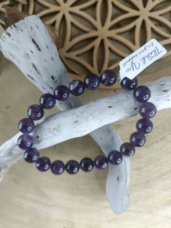 Bracelet Améthyste 8mm - Fil Élastique Confortable - 22 cm - Pierre Naturelle de Protection