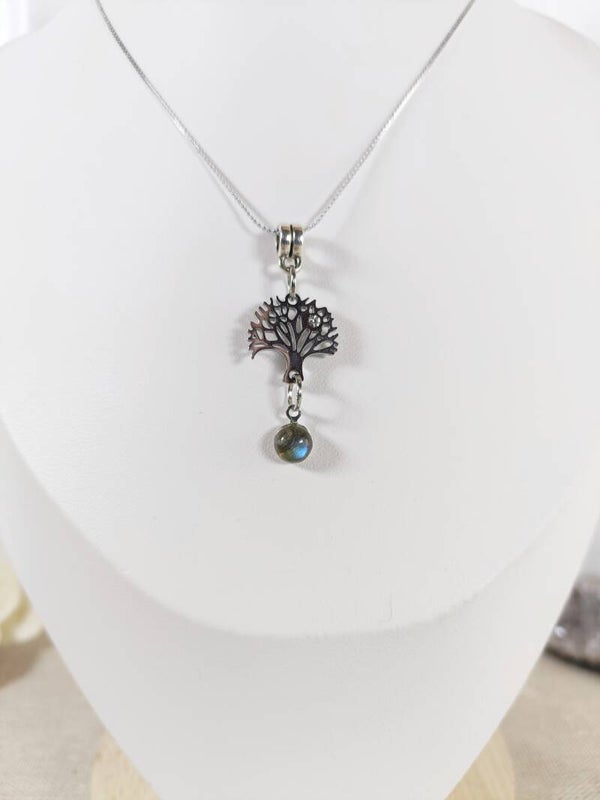 Collier Arbre de Vie Acier Inox & Labradorite - Bijou Protection