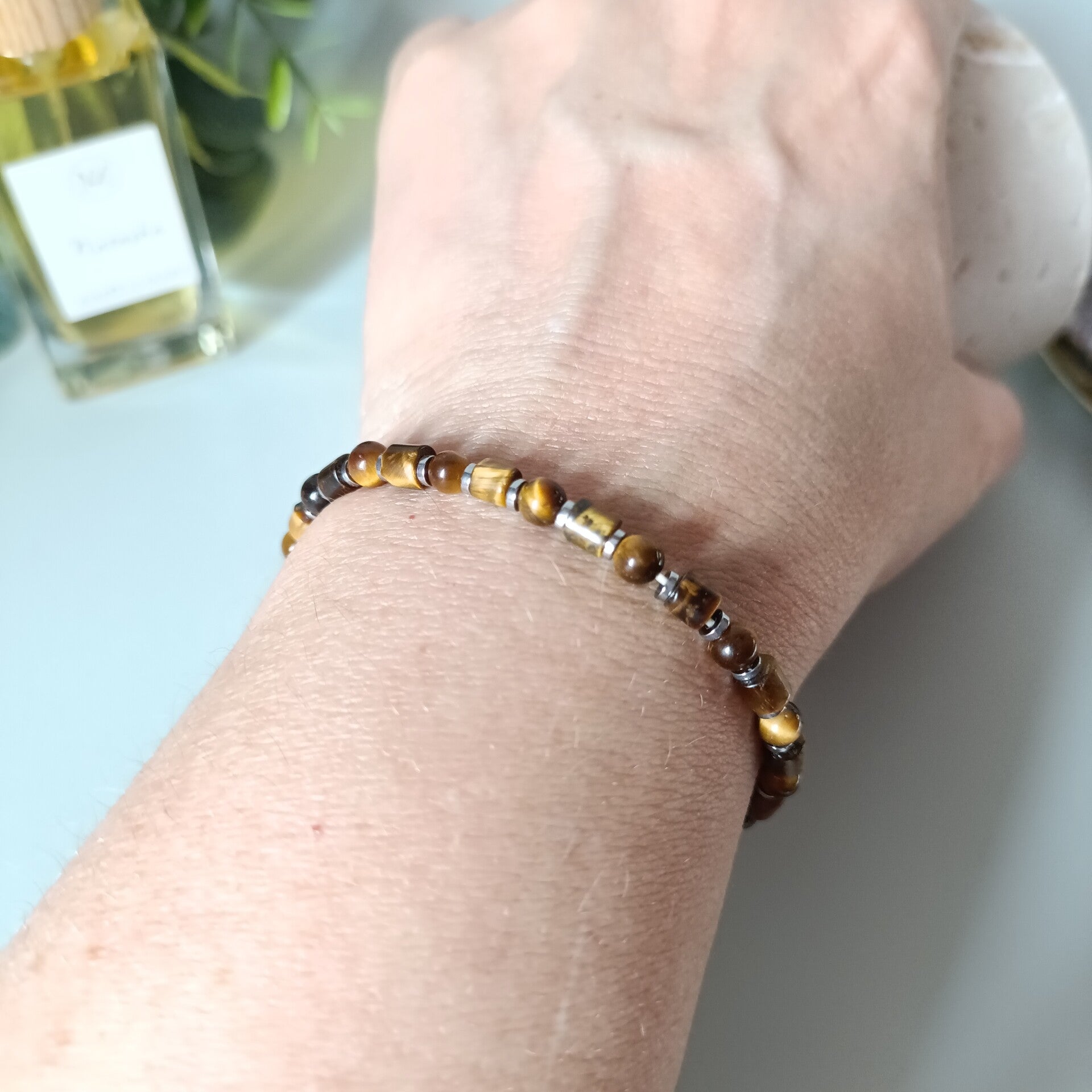 Bracelet Acier Inoxydable & Œil de Tigre 4mm (16cm + 5cm) - Ajustable, Élégant & Protecteur