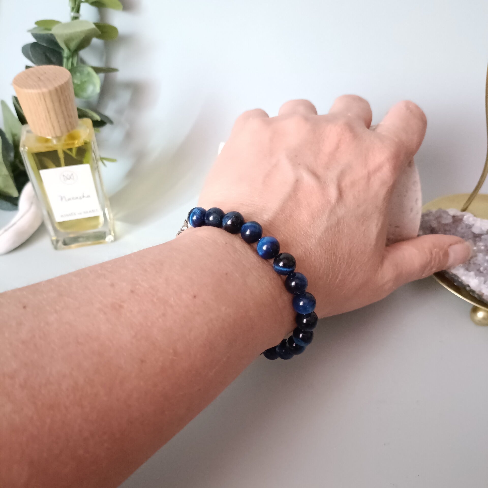 Bracelet Acier Inoxydable et Oeil de Tigre Bleu - Élégance et Protection