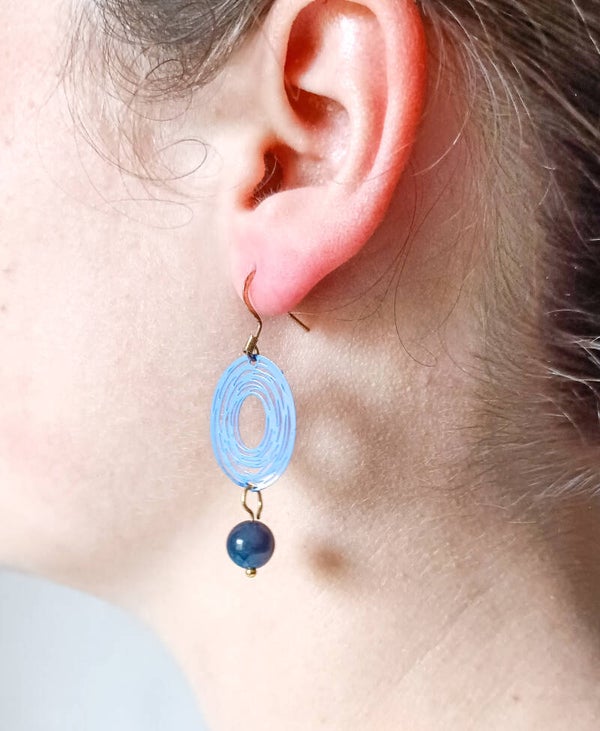 Boucles d'Oreilles – Acier Inoxydable & Œil de Tigre Bleu
