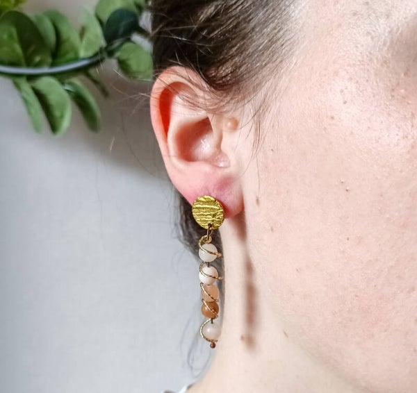 BOUCLES D'OREILLES PENDANTES EN ACIER INOXYDABLE & OPALE ROSE