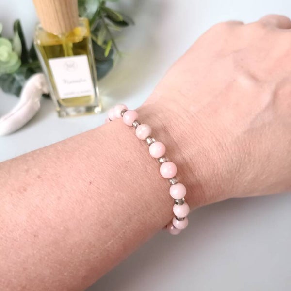 Bracelet Acier Inoxydable & Perle Opale Rose 6mm - Élégance & Bien-être