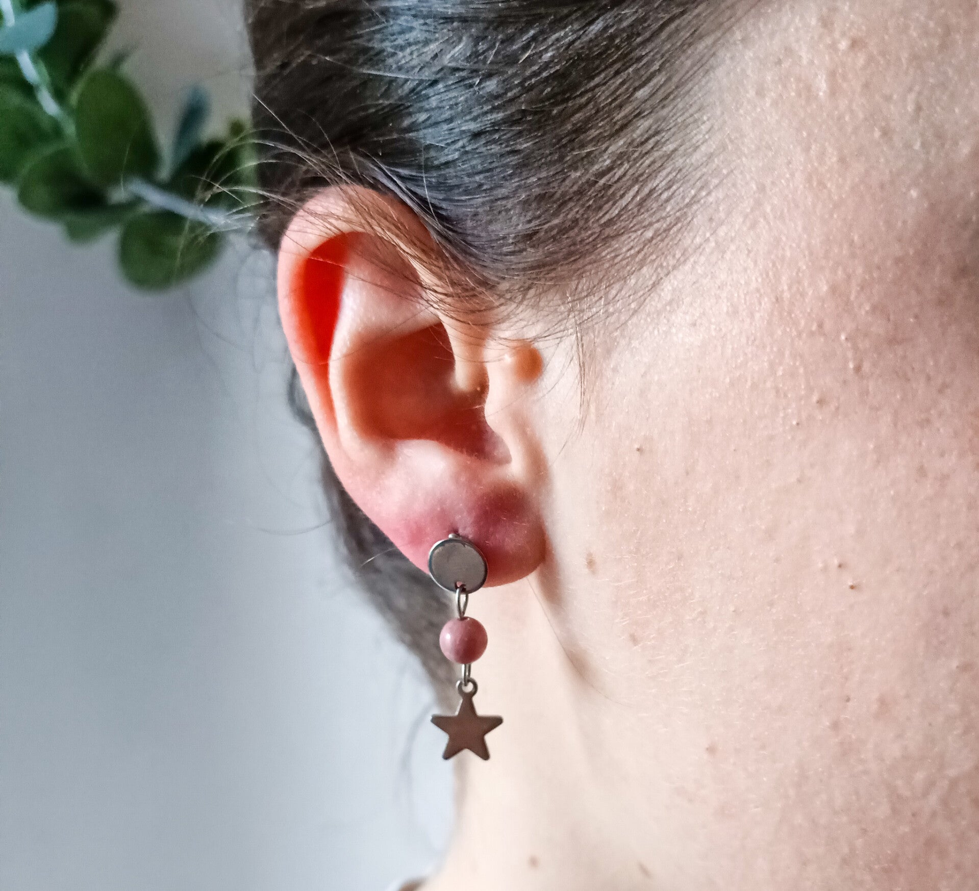 Boucles d'oreilles rhodonite et étoile