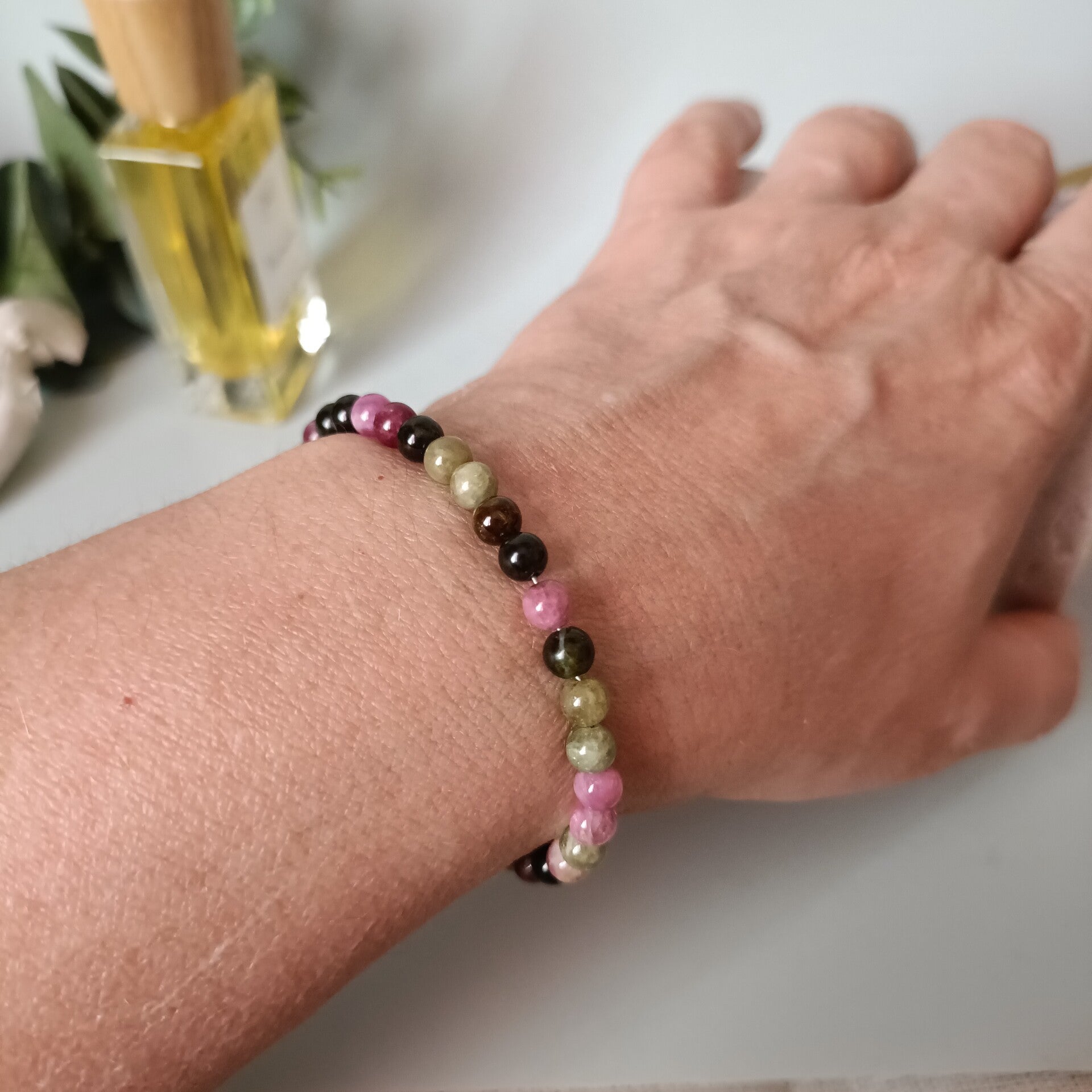 Bracelet Acier Inoxydable & Tourmaline Multicolore - Élégance et Bien-Être (15cm + 5cm)